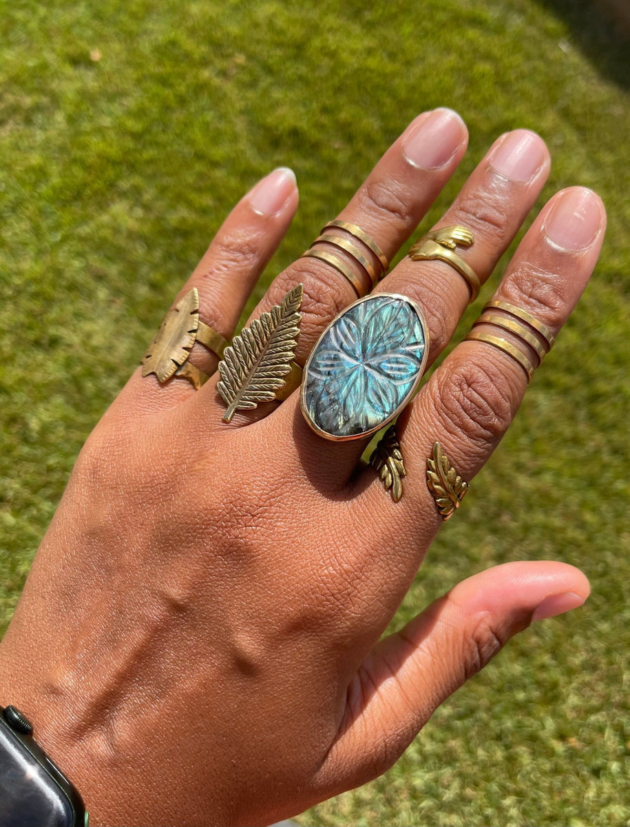 Labradorite Ethnic Jewelry Brass Handmade Ring US Size 7 R-12687
