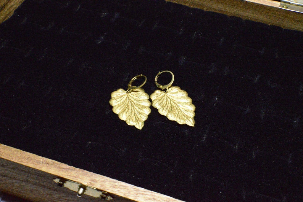 Dark Brass Leaf Earrings - We Love Brass