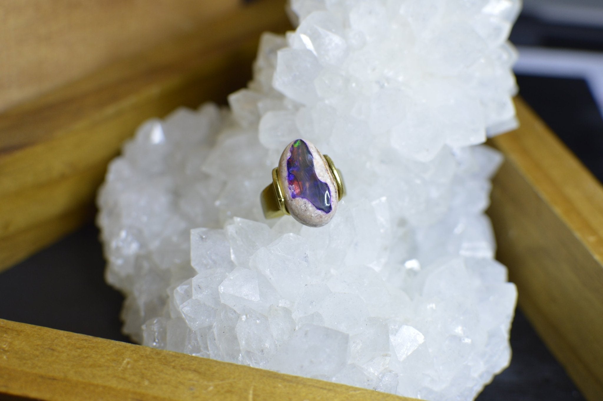 Mexican Boulder Opal Ring - Tension Setting - We Love Brass