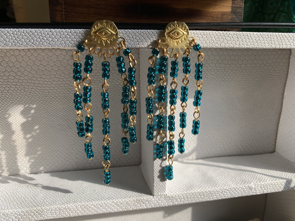 Beaded Evil Eye Earrings - We Love Brass