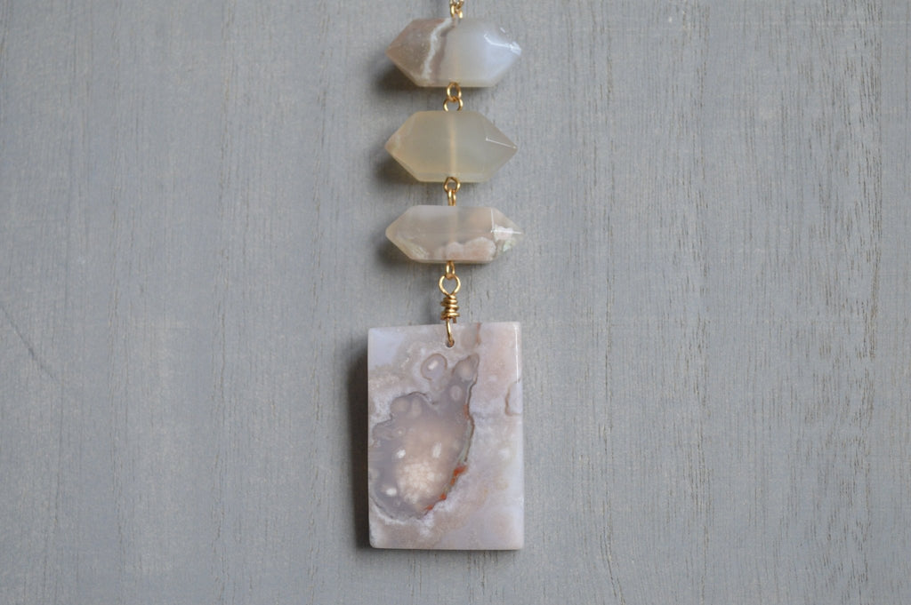 Cherry Blossom Agate Brass Necklace - We Love Brass