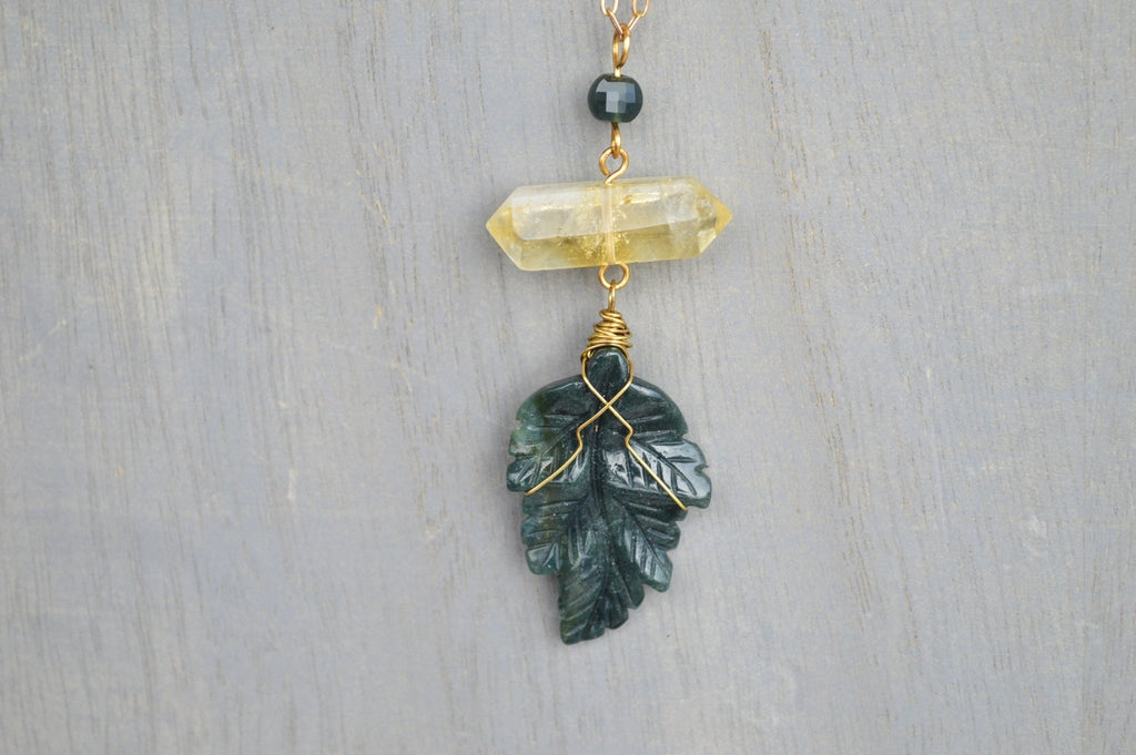 Deepest - Moss Agate and Citrine Crystal Necklace - We Love Brass