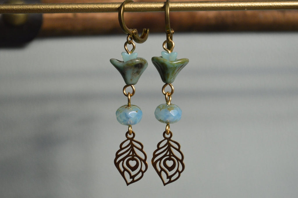 Featherweight - Czech Glass Brass Earrings - We Love Brass