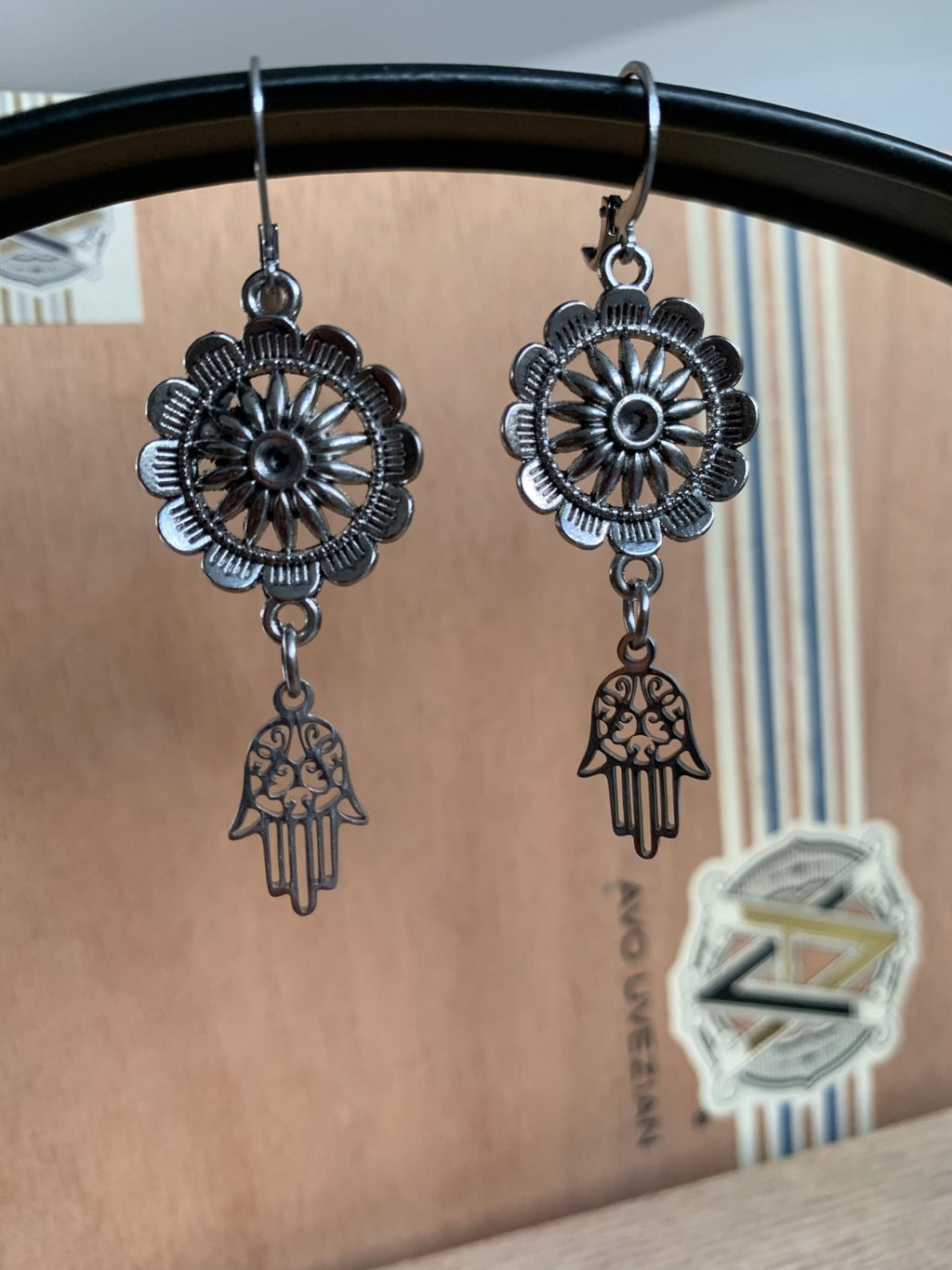 Hamsa Mandala Earrings - We Love Brass