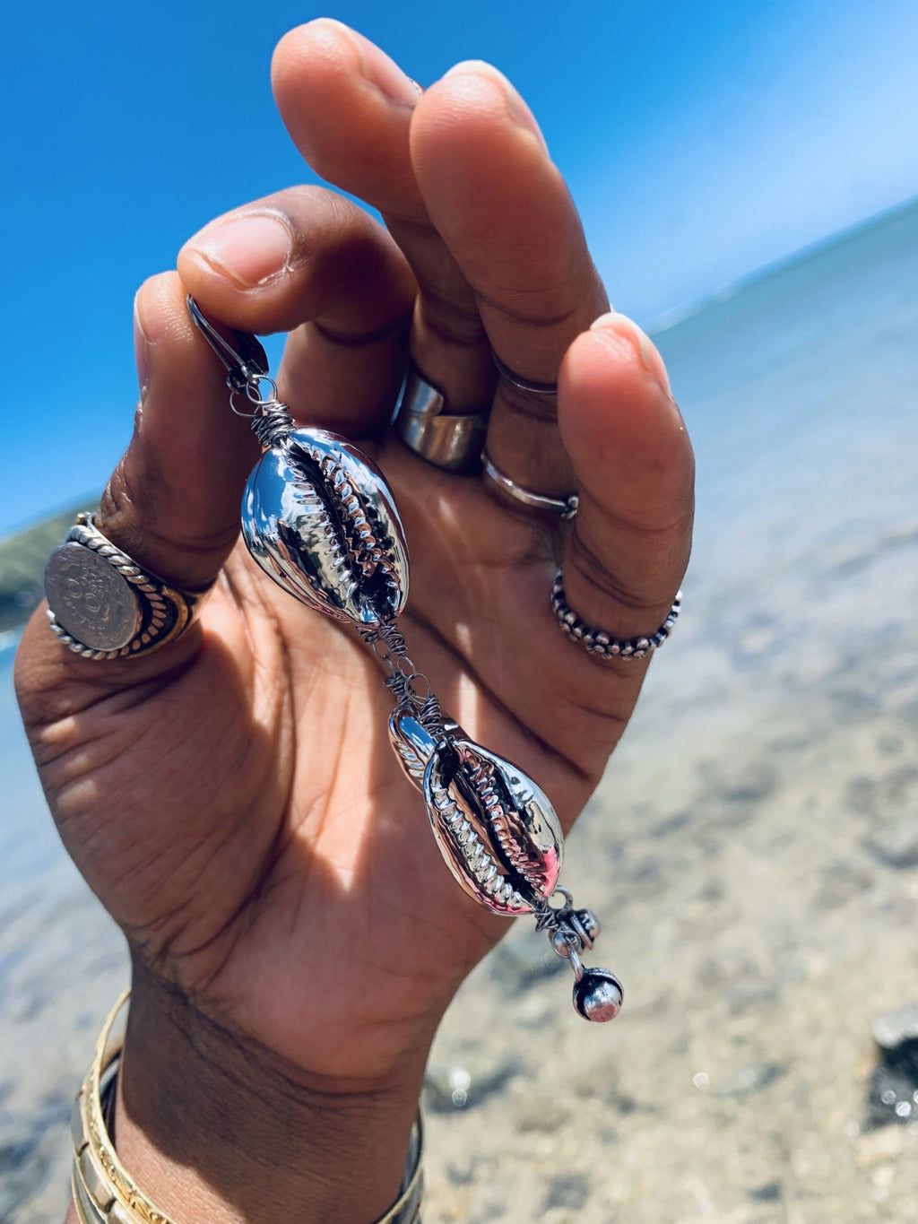 Jingle Cowrie Shell Earrings - We Love Brass