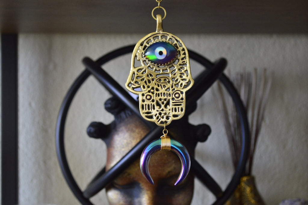 Opal Eye - Brass Hamsa Necklace - We Love Brass