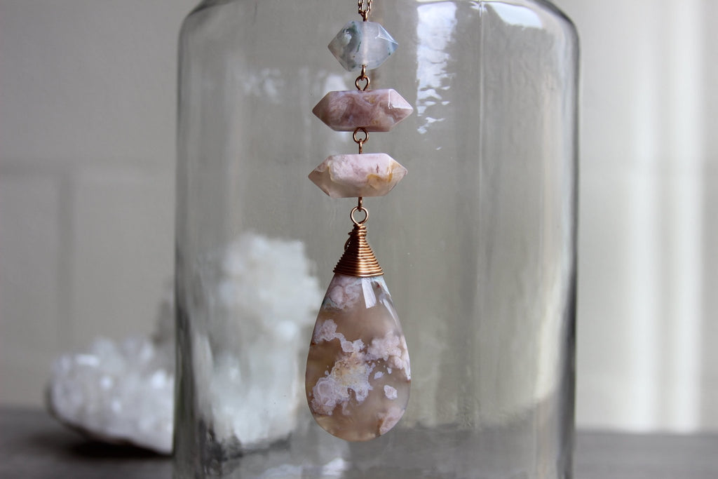 Phantom Zone Cherry Blossom Agate Brass Necklace - We Love Brass