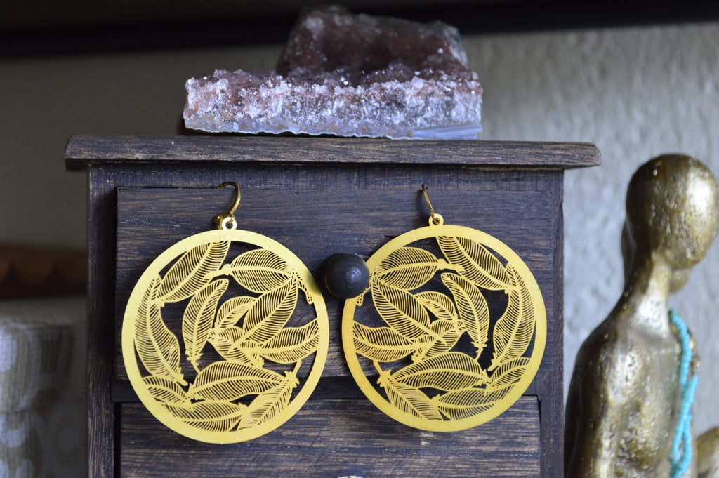 Take Flight - Brass Hoop Feather Earrings - We Love Brass