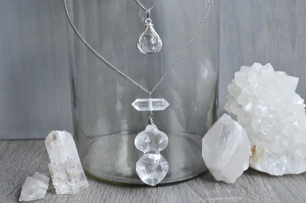 The Seer - Quartz Crystal Silver Necklace Set - We Love Brass