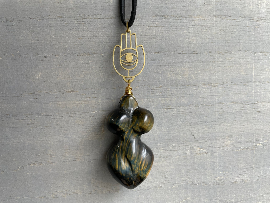 Tigre - Blue Tiger's Eye Divine Feminine Necklace - We Love Brass